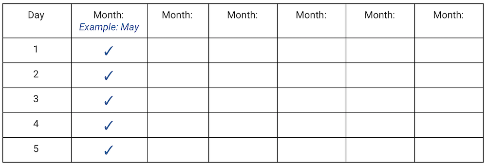 An example chart with checkmarks showing when a prenatal vitamin was taken.